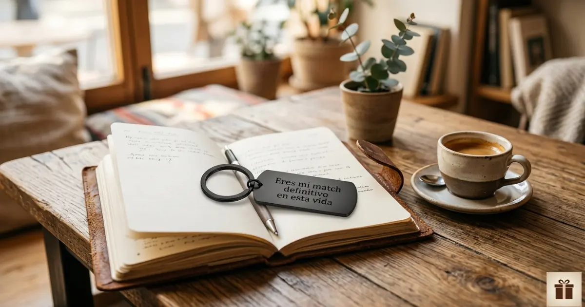 Sorprende a tu novio con un regalo único Llavero negro sobre libreta con frase