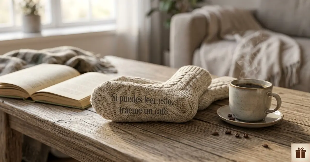 Calcetines de punto con frase en la suela