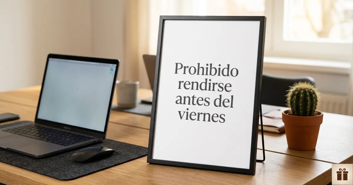 Encuentra la frase perfecta para tus carteles Cartel enmarcado sobre escritorio con frase