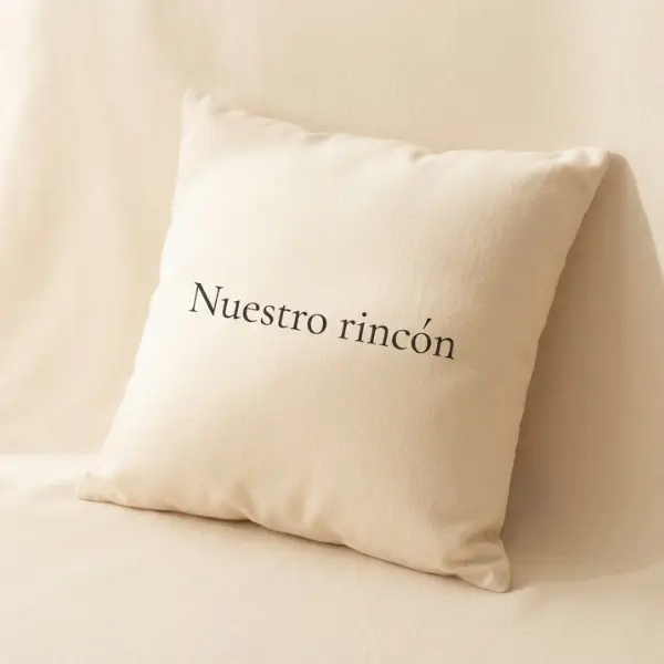 Cojín de lino con la frase «Nuestro rincón»