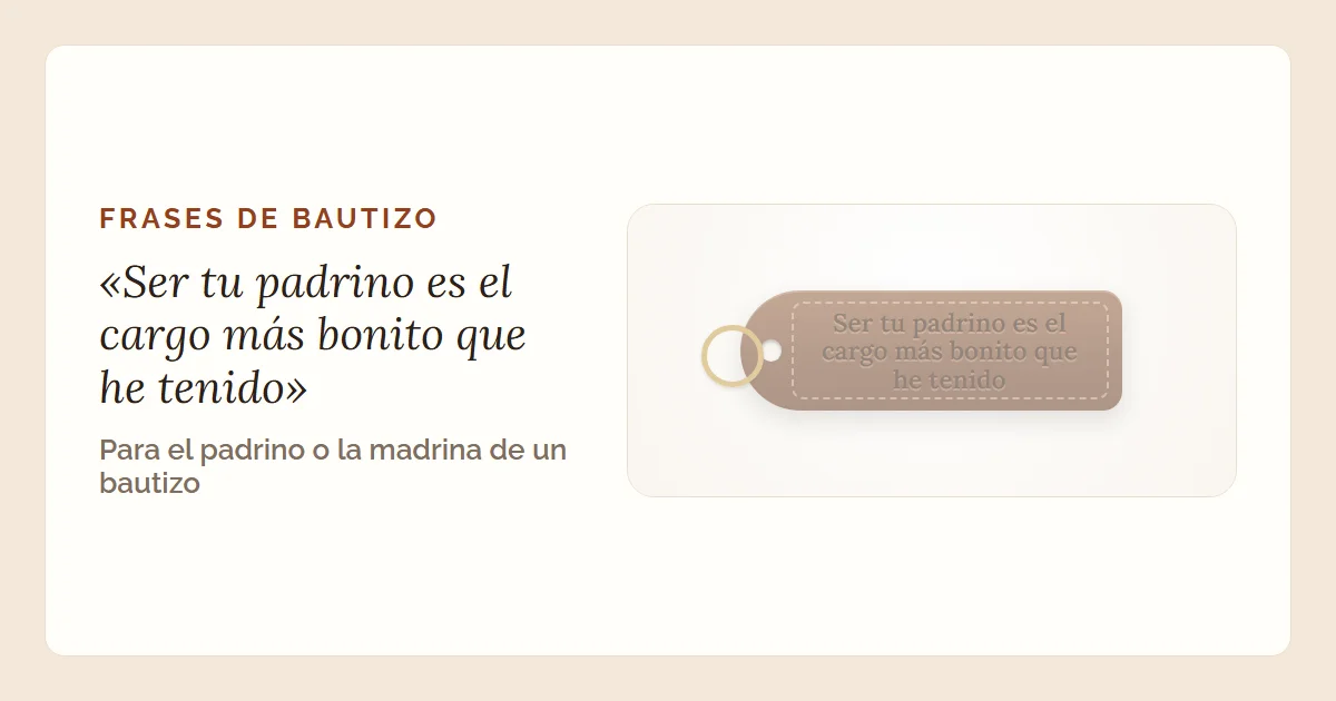 La frase «Ser tu padrino es el cargo más bonito que he tenido» en un llavero de cuero